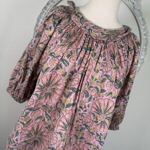 Tuckernuck Oliphant Top Rose Pink Ankara Block Floral Top Womens Boho Peasant XL